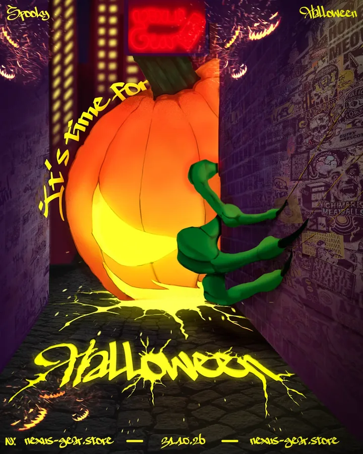 Halloween 2026 poster — a glowing jack-o'-lantern in a dark alley